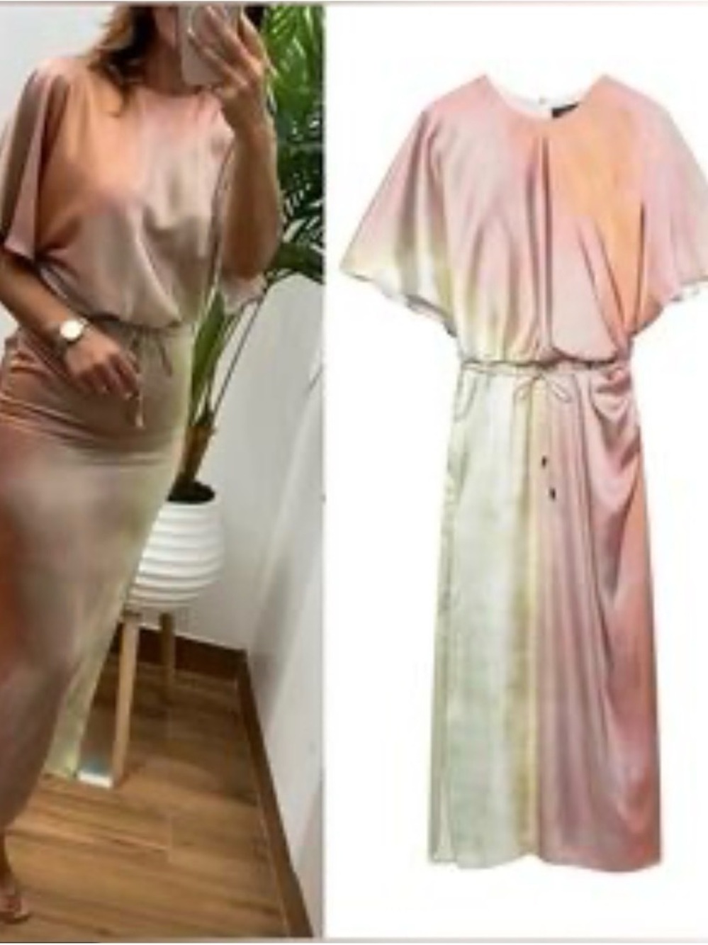 Zara Pink and Cream Ombre Tie-Waist Maxi Dress